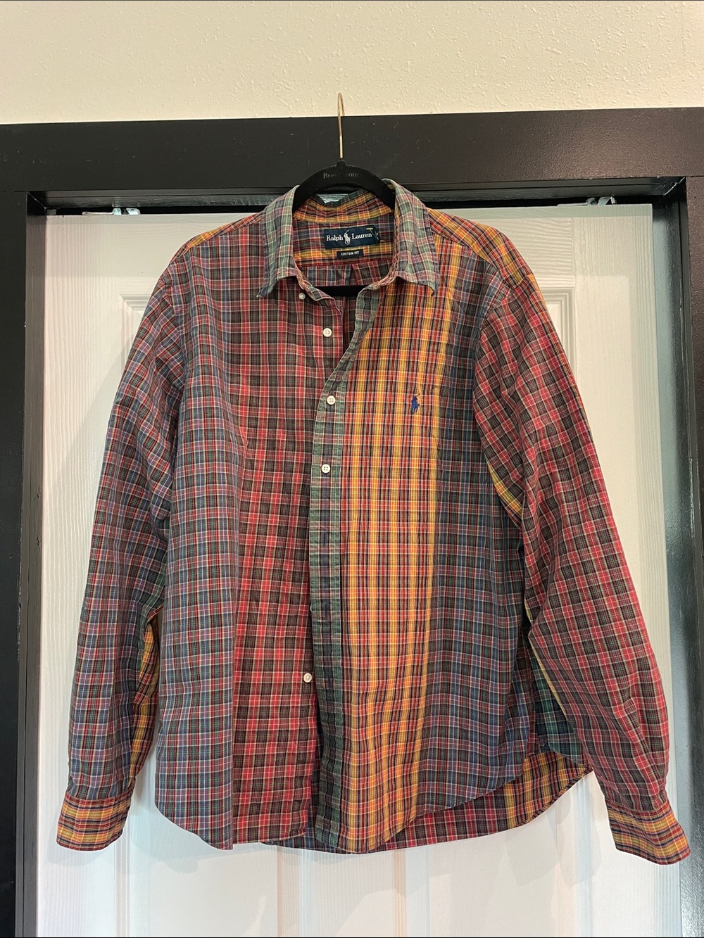 Ralph Lauren Plaid Patchwork Button-Down Shirt in Red, Yellow, Green